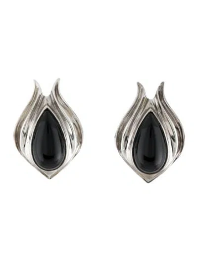 Pre-owned Charles Krypell Vintage Onyx Fluted Earclips In Multi