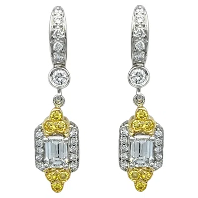 Pre-owned Charles Krypell Yellow & White Diamond Dangle Earrings Platinum And 18k Gold