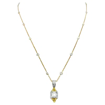 Pre-owned Charles Krypell Yellow & White Diamond Station Pendant Necklace 18k And Platinum