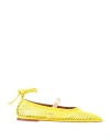 Charles Philip Milano Woman Ballet Flats Yellow Size 6 Leather, Textile Fibers In Yellow