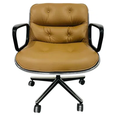 Pre-owned Charles Pollock Knoll Pollock Chair In Wheat Leather, Steel Frame In Brown