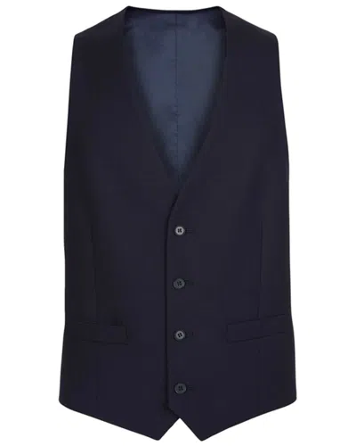 Charles Tyrwhitt Adjustable Fit Twill Busine Suit Wool Waistcoat In Blue