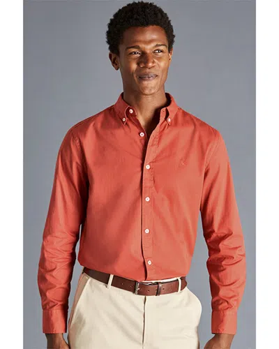 Charles Tyrwhitt Burnt Orange Plain Slim Fit Garment Dyed Fine Twill Shirt