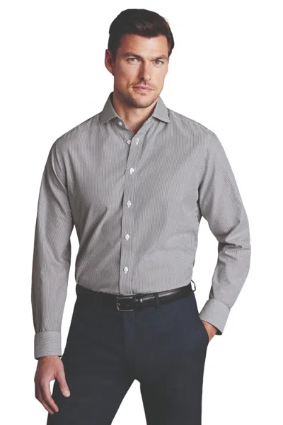 Charles Tyrwhitt Charles Trywhitt Men's Stripe Non-iron Button-down Oxford Slim Fit Shirt Single Cuff In Black