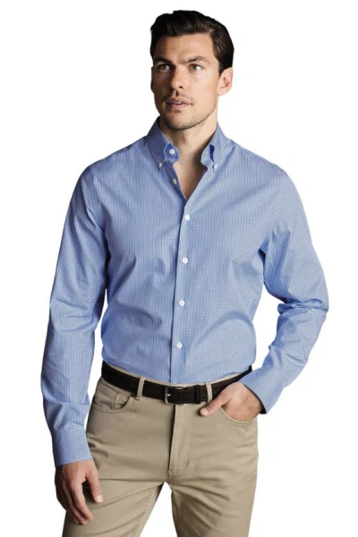 Charles Tyrwhitt Check Non-iron Button-down Oxford Slim Fit Shirt Single Cuff In Cornflower Blue