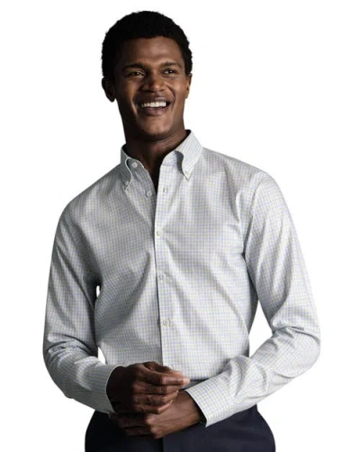 Charles Tyrwhitt Check Non-iron Button-down Oxford Slim Fit Shirt Single Cuff In Gray