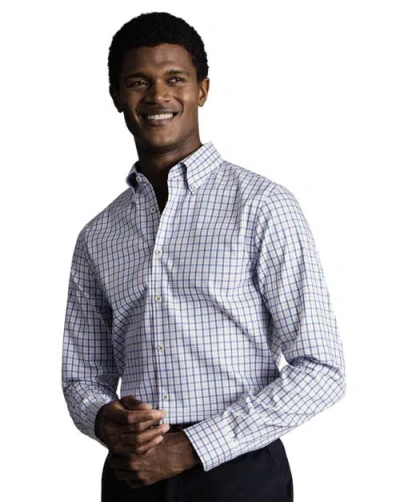 Charles Tyrwhitt Check Non-iron Button-down Oxford Slim Fit Shirt Single Cuff In Blue