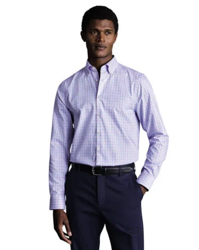 Charles Tyrwhitt Check Non-iron Button-down Oxford Slim Fit Shirt Single Cuff In Purple