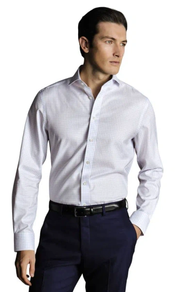Charles Tyrwhitt Check Non-iron Twill Cutaway Slim Fit Shirt Single Cuff In Lilac Purple