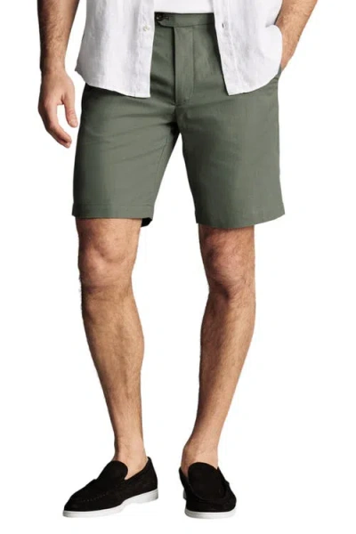 Charles Tyrwhitt Cotton Linen Shorts In Green