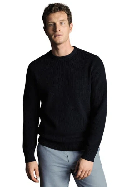 Charles Tyrwhitt Cotton Rib Crew Neck Sweater In Black