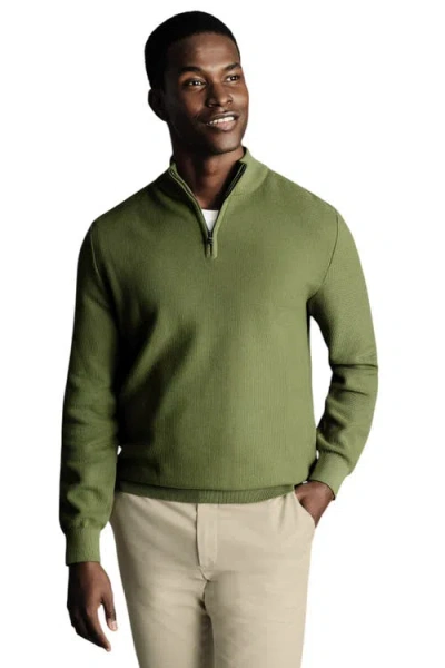 Charles Tyrwhitt Cotton Zip Neck Sweater In Green