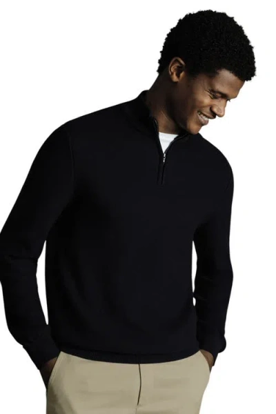 Charles Tyrwhitt Cotton Zip Neck Sweater In Black