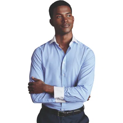 Charles Tyrwhitt Cutaway Collar Non-iron Bengal Stripe Winchester Shirt In Blue