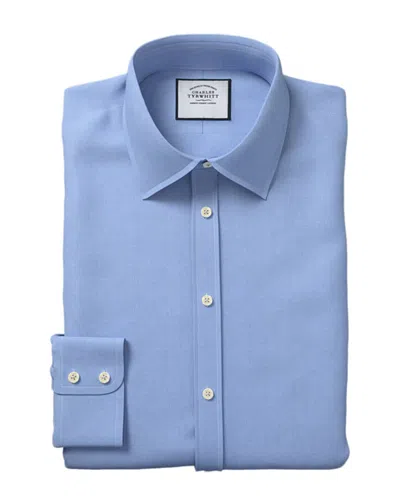 Charles Tyrwhitt Non-iron Royal Oxford Slim Fit Shirt Double Cuff In Blue