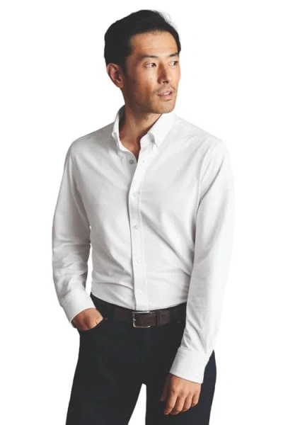 Charles Tyrwhitt Four-way Stretch Button Down Jersey Shirt In White