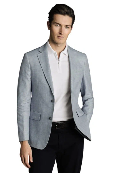Charles Tyrwhitt Linen Cotton Slim Fit Jacket In Mid Blue