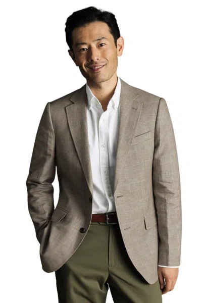 Charles Tyrwhitt Linen Cotton Slim Fit Jacket In Mocha