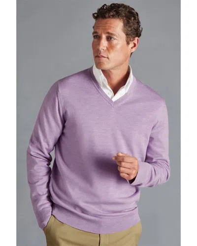 Charles Tyrwhitt Melange Pure Merino Wool V Neck Jumper In Purple