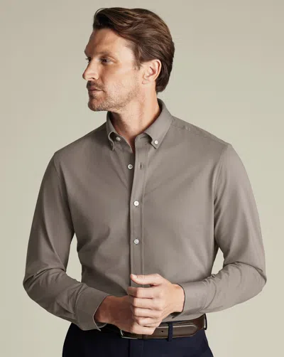 Charles Tyrwhitt Men's  Performance Stretch Jersey Shirt In Brown