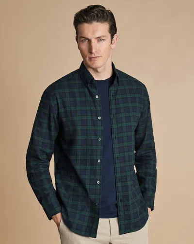 Charles Tyrwhitt Men's  Button-down Collar Brushed Flannel Casual Shirt In Blue
