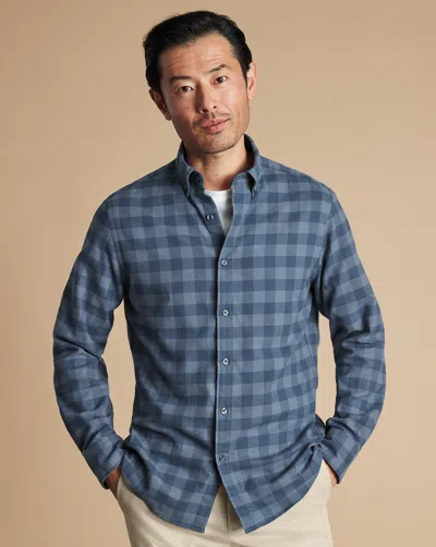 Charles Tyrwhitt Men's  Button-down Collar Brushed Flannel Gingham Casual Shirt In Blue