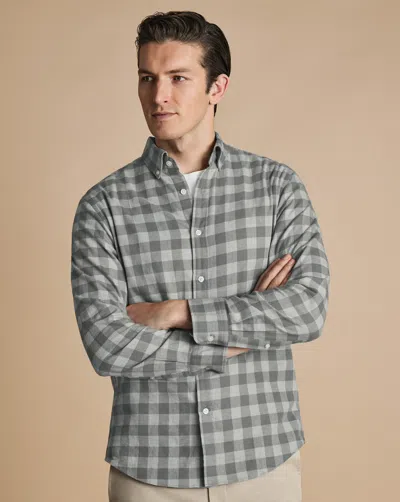 Charles Tyrwhitt Men's  Button-down Collar Brushed Flannel Gingham Casual Shirt In Grey
