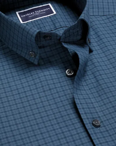 Charles Tyrwhitt Men's  Brushed Twill Check Shirt In Blue
