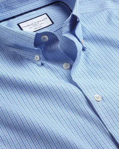 Charles Tyrwhitt Men's  Button-down Collar Non-iron Checkered Oxford Dress Shirt In Blue