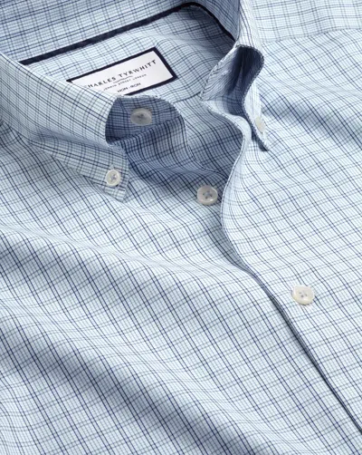 Charles Tyrwhitt Men's  Button-down Collar Non-iron Checkered Oxford Dress Shirt In Blue