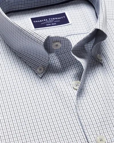 Charles Tyrwhitt Men's  Button-down Collar Non-iron Oxford Fine Checkered Dress Shirt In Black