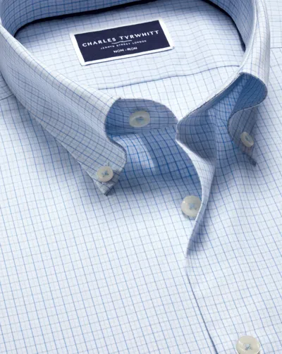 Charles Tyrwhitt Men's  Button-down Collar Non-iron Oxford Fine Checkered Dress Shirt In Blue