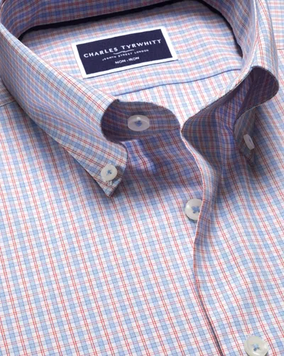 Charles Tyrwhitt Men's  Button-down Collar Non-iron Oxford Grid Checkered Dress Shirt In Red