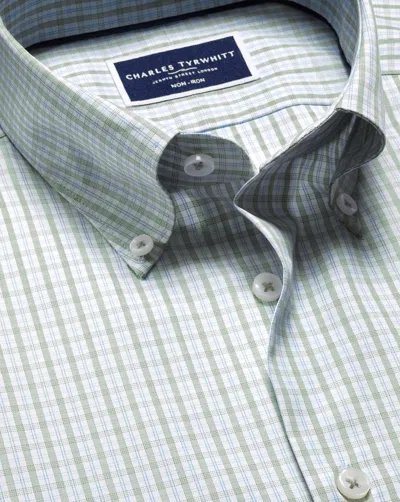 Charles Tyrwhitt Men's  Button-down Collar Non-iron Oxford Grid Checkered Dress Shirt In Green
