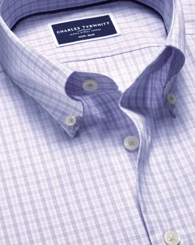 Charles Tyrwhitt Men's  Button-down Non-iron Oxford Grid Checkered Dress Shirt In Purple