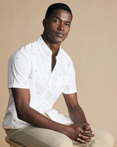 Charles Tyrwhitt Slim Fit Multi Button-down Collar Non-iron Lobster Print Short Sleeve Shirt In Multi White
