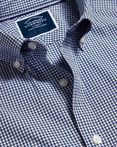 Charles Tyrwhitt Men's  Button-down Collar Non-iron Stretch Mini Gingham Check Casual Shirt In Blue