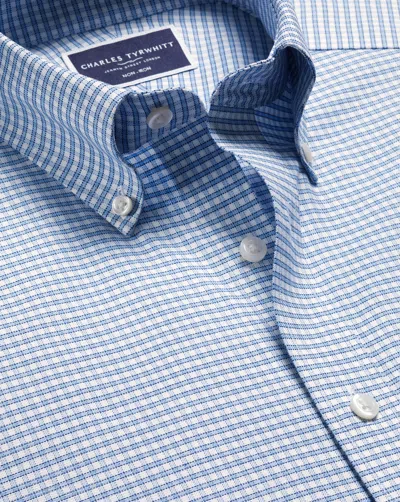 Charles Tyrwhitt Men's  Button-down Collar Non-iron Stretch Oxford Check Shirt In Blue