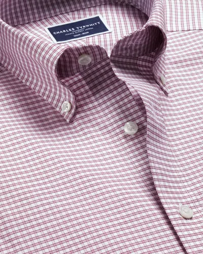 Charles Tyrwhitt Men's  Button-down Collar Non-iron Stretch Oxford Check Shirt In Red