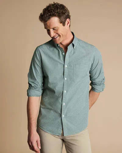 Charles Tyrwhitt Men's  Button-down Collar Non-iron Stretch Poplin Mini Gingham Casual Shirt In Green