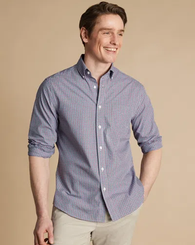 Charles Tyrwhitt Men's  Button-down Collar Non-iron Stretch Poplin Mini Gingham Casual Shirt In Pink