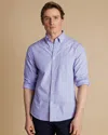 Charles Tyrwhitt Men's  Button-down Collar Non-iron Stretch Poplin Mini Gingham Casual Shirt In Purple