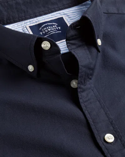 Charles Tyrwhitt Button-down Collar Washed Oxford Plain Cotton Casual Shirt In Blue