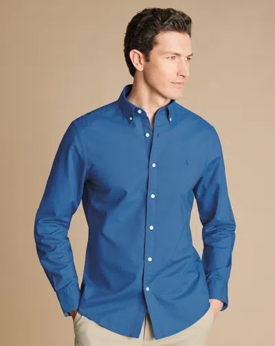 Charles Tyrwhitt Men's  Button-down Collar Stretch Washed Oxford Casual Shirt In Blue