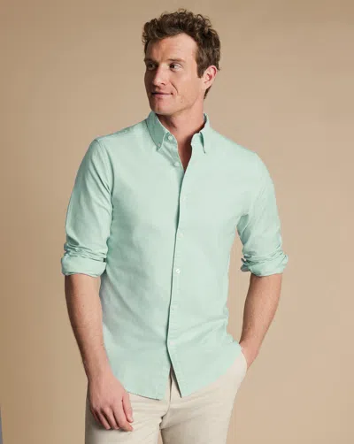 Charles Tyrwhitt Men's  Button-down Collar Stretch Washed Oxford Casual Shirt In Green