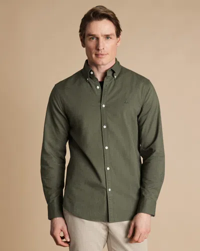 Charles Tyrwhitt Men's Slim Fit Button-down Washed Oxford Shirt In Green