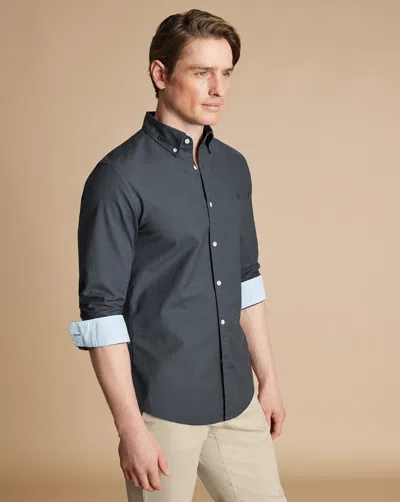 Charles Tyrwhitt Men's  Stretch Washed Oxford Casual Shirt In Grey