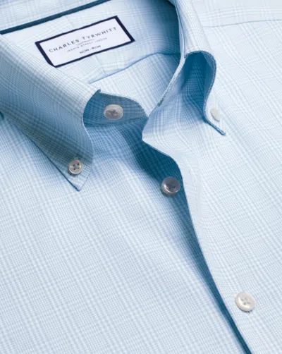 Charles Tyrwhitt Men's  Button-down Non-iron Oxford Prince Of Wales Check Shirt In Blue