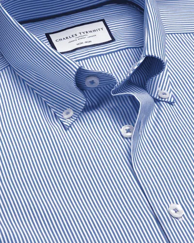 Charles Tyrwhitt Button-down Collar Non-iron Stripe Cotton Dress Shirt In Blue