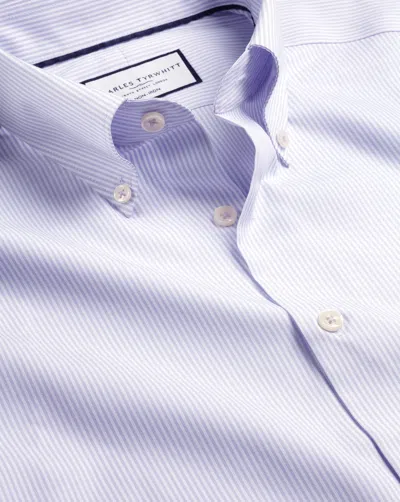 Charles Tyrwhitt Men's  Button-down Non-iron Oxford Stripe Dress Shirt In Purple
